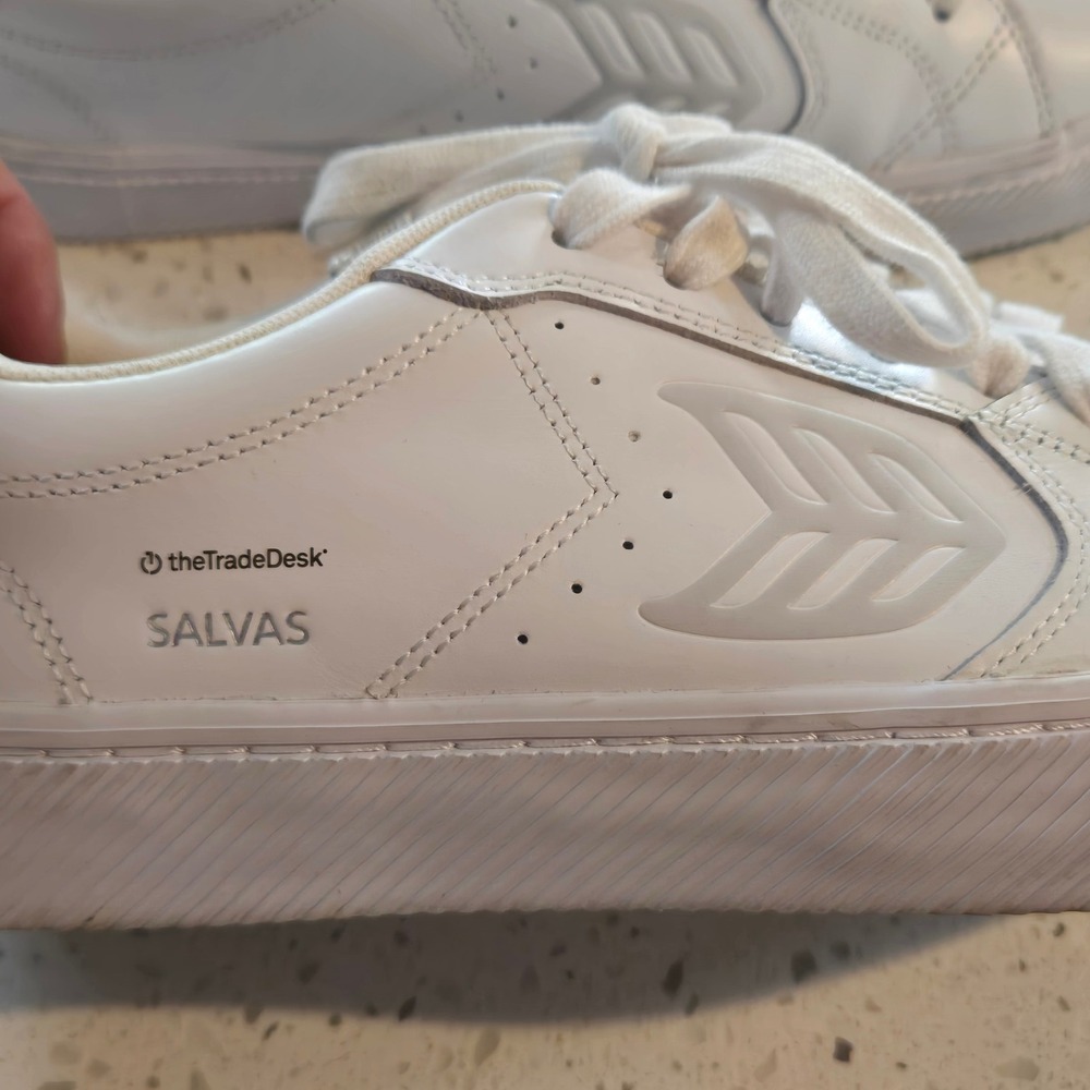 Cariuma Salvas Mens 9 White Leather Sneakers Low Top The Trade Desk SW-1023 - Picture 4 of 10